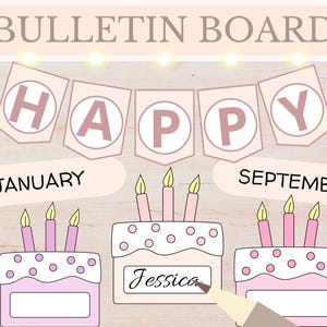 Verjaardag prikbord display afdrukbare terug naar school kit leraar DIY klaslokaal verjaardag kalender prikbord kit kleurrijke taartuitsparing