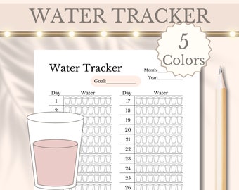 Monthly Water Tracker Printable Hydration Planner, Minimalist Water Intake Template Journal, A4/A5/Letter, Instant Digital Download