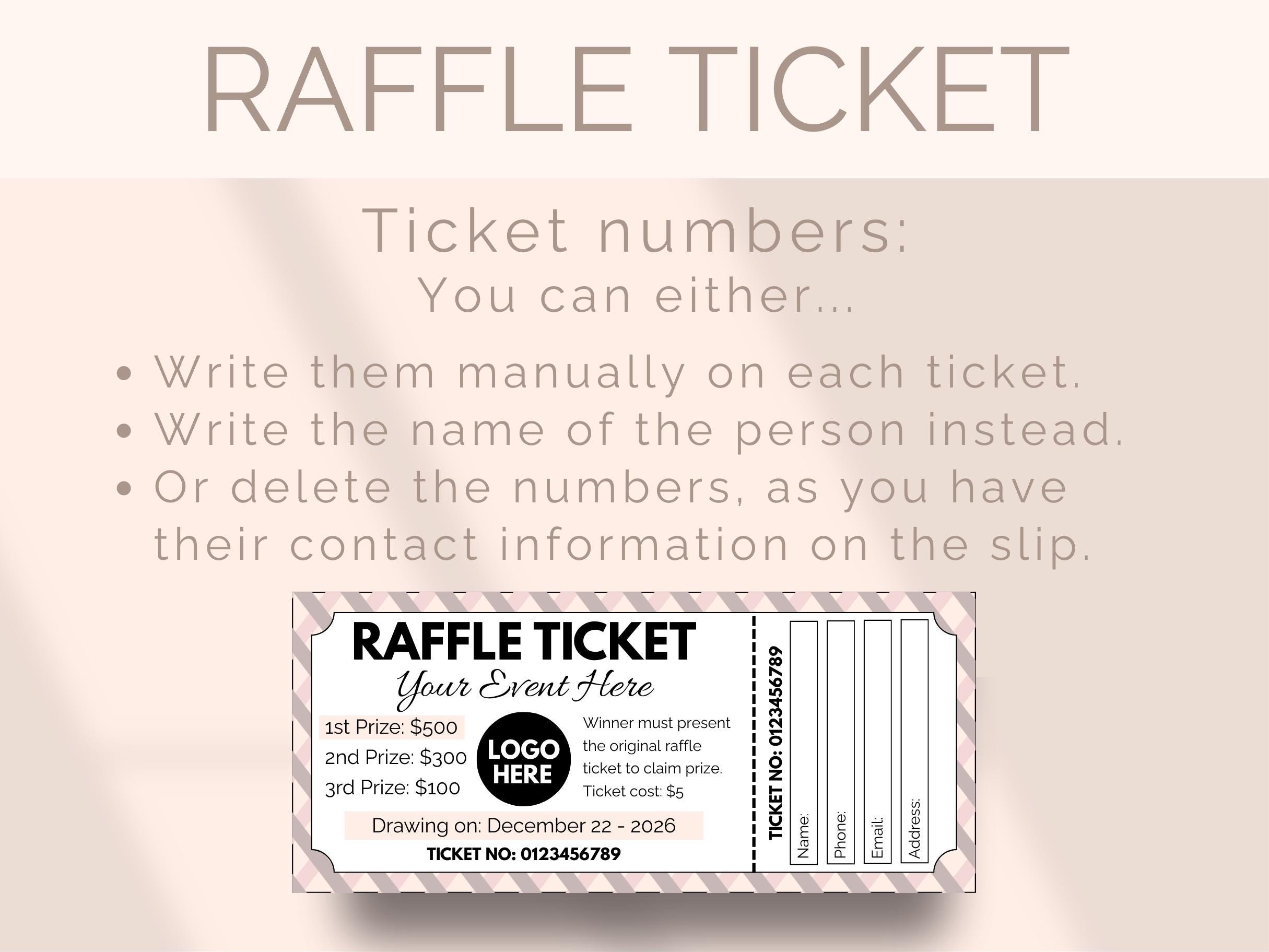 Company Raffle Draw EDITABLE Raffle Ticket Template Fundraiser Raffle Ticket Charity Raffle ...