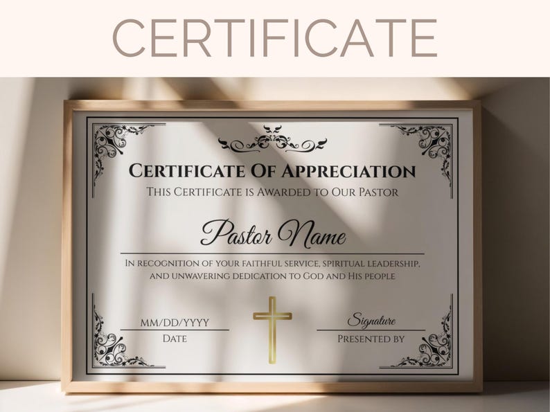EDITABLE Church Certificate of Appreciation Template Pastor ...