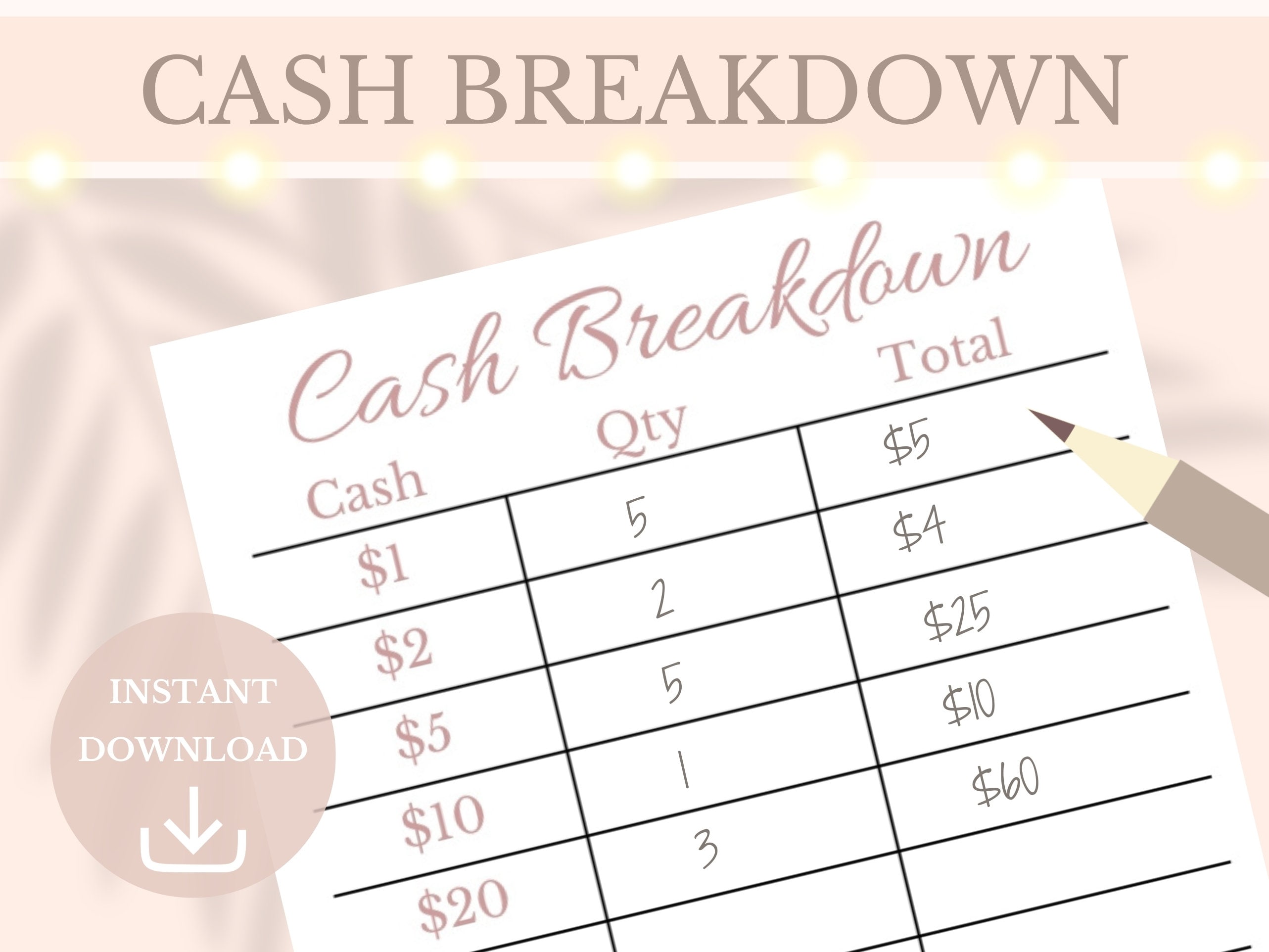 Count Slip Cash Breakdown Bank Teller Slip Printable Budget Planner Withdrawal ...