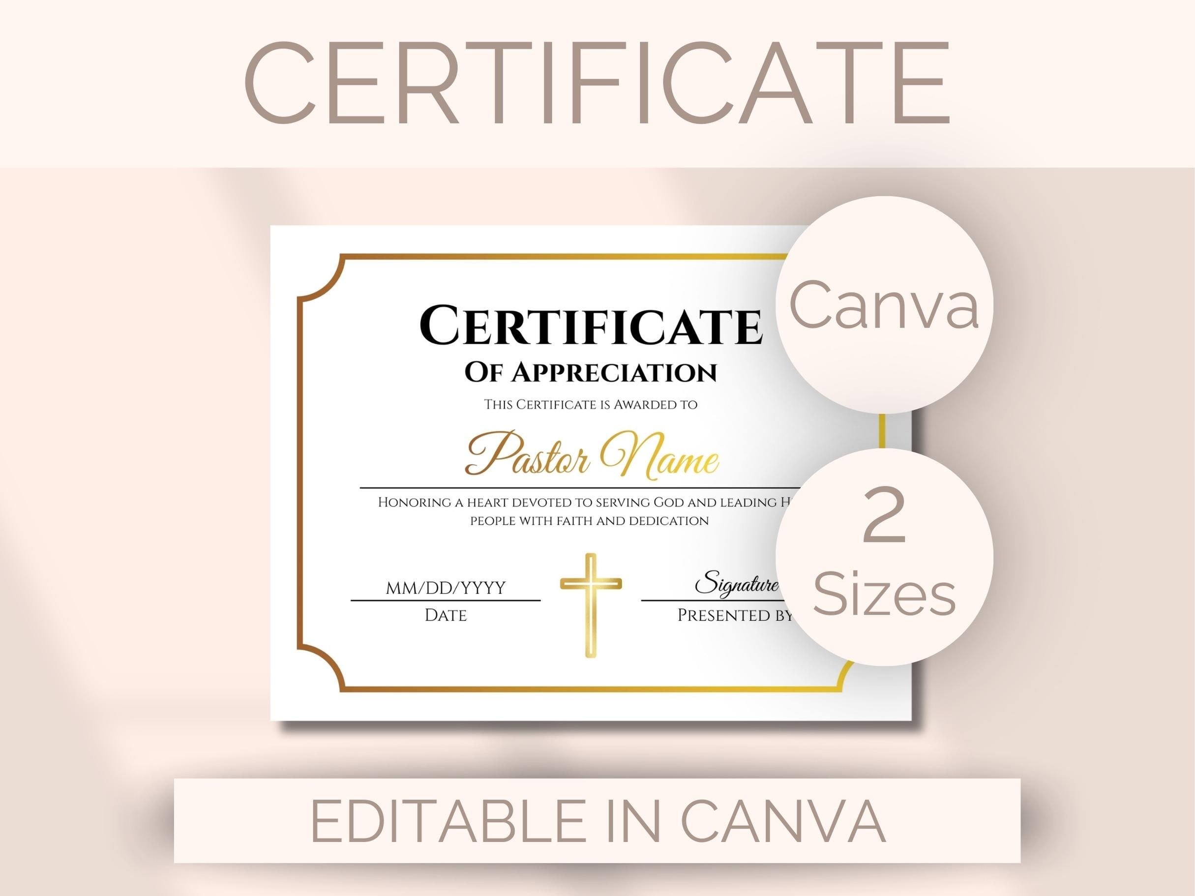 EDITABLE Church Certificate of Appreciation Template Pastor ...
