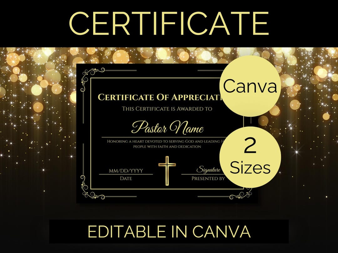 EDITABLE Church Certificate of Appreciation Template Pastor ...