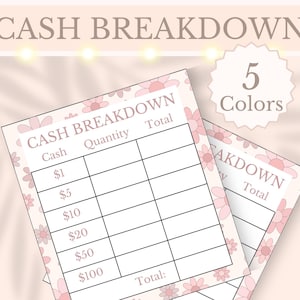 Bank Teller Slip Printable Cash Breakdown Slip Cash Denomination Sheet Bank Deposit Slip Money Stuffing Envelope Bank Withdrawal Cash Count