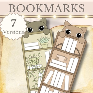 Cat Bookshelf Bookmark Reading Tracker Marcador para colorear imprimible, Librería de accesorios para amantes de los libros, Para leer, Descarga digital instantánea