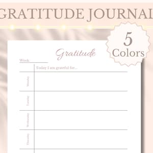 Gratitude Journal Printable Planner Lista de apreciação semanal, Rastreador de planilha de agradecimento semanal, A4/A5/Carta, Download digital instantâneo