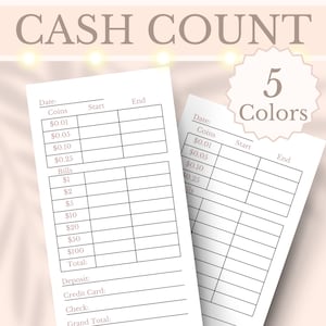 Cash Count Sheet Afdrukbaar kassalogboek tot saldo Cash Breakdown Afstemming Tracker Geldlade Kleine bedrijven Digitale download