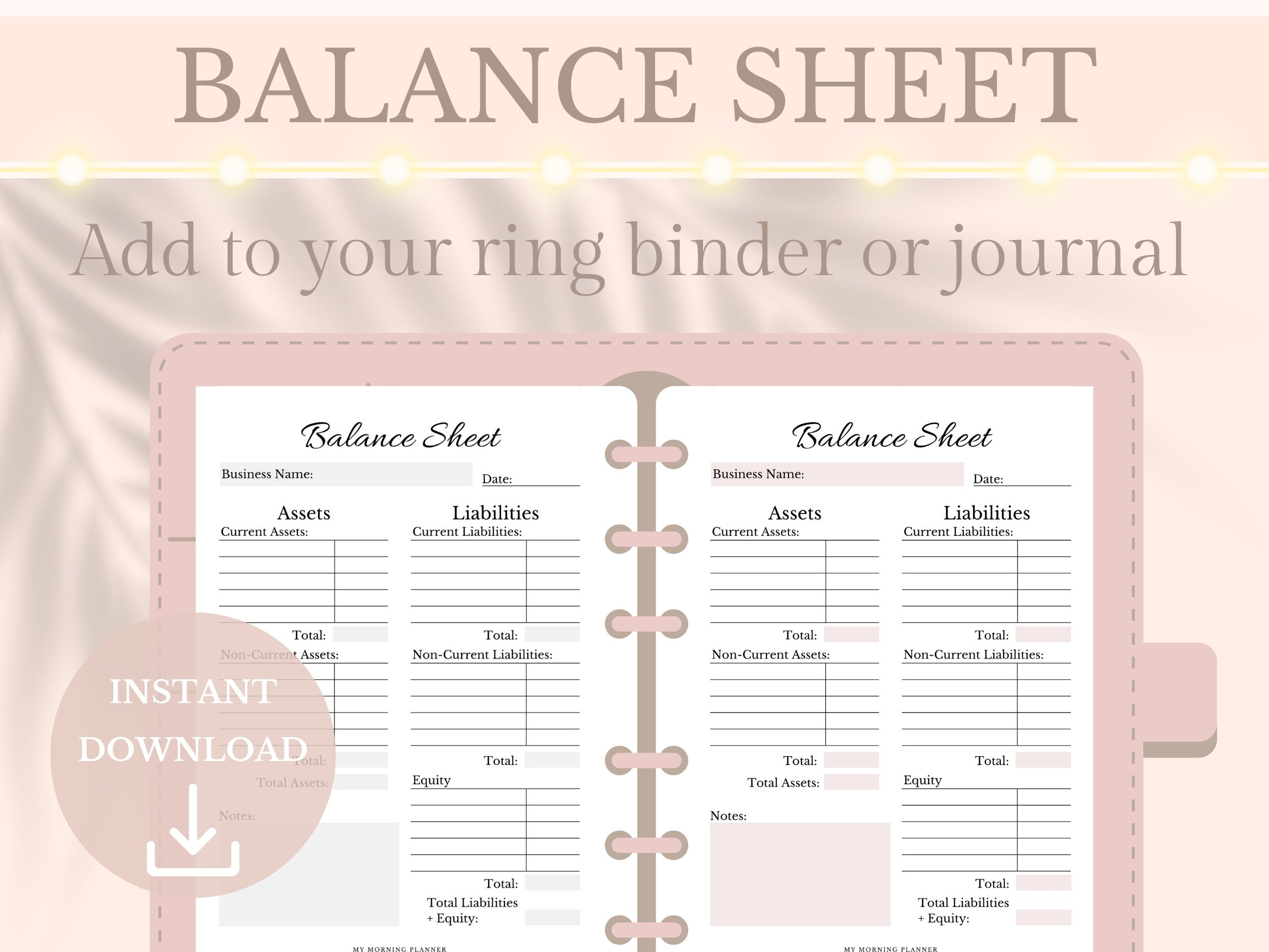 Balance Sheet Printable Bookkeeping Log Small Business Statement ...