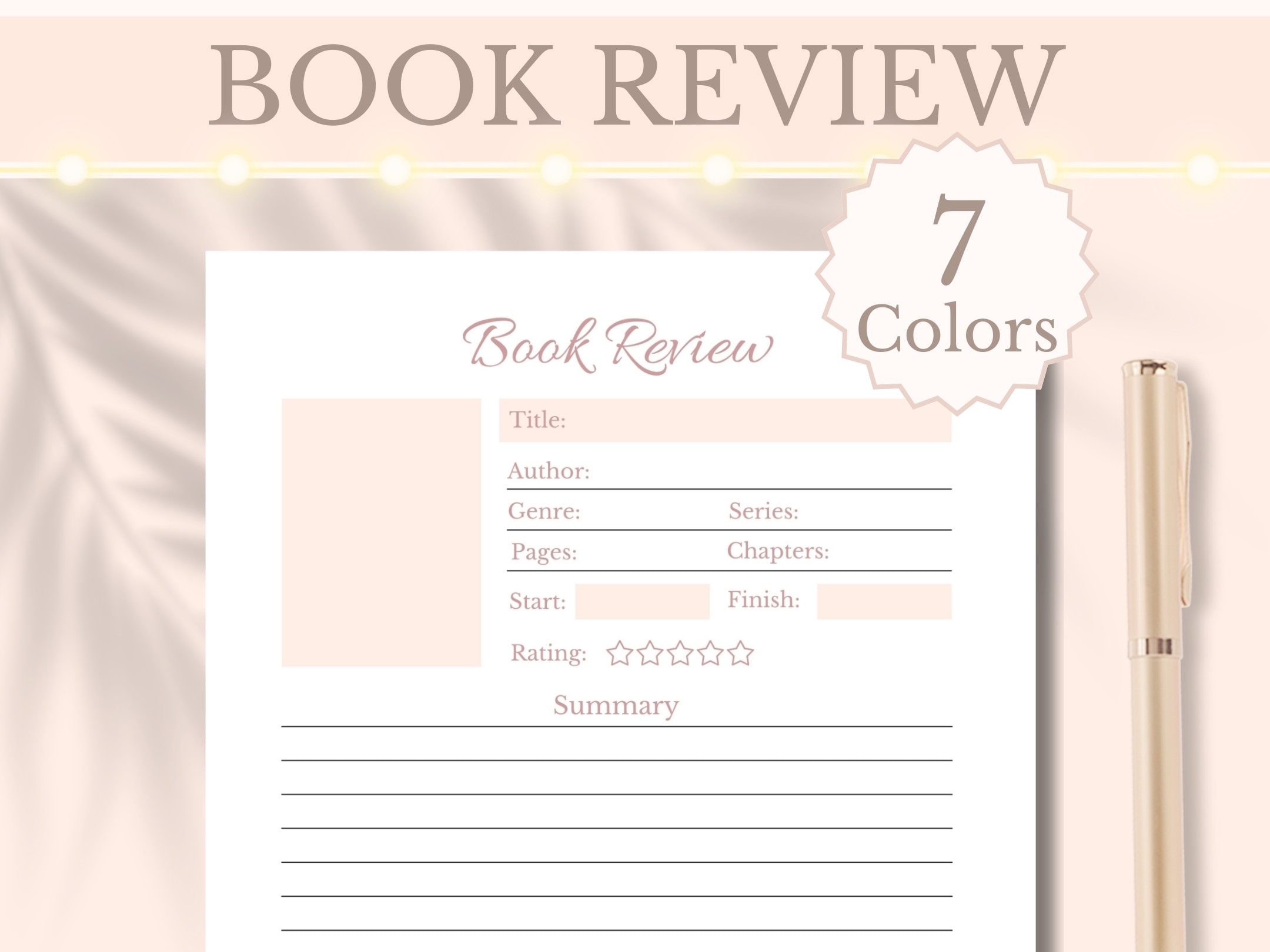 Book Review Printable Template Reading Tracker Journal Insert, Pink ...