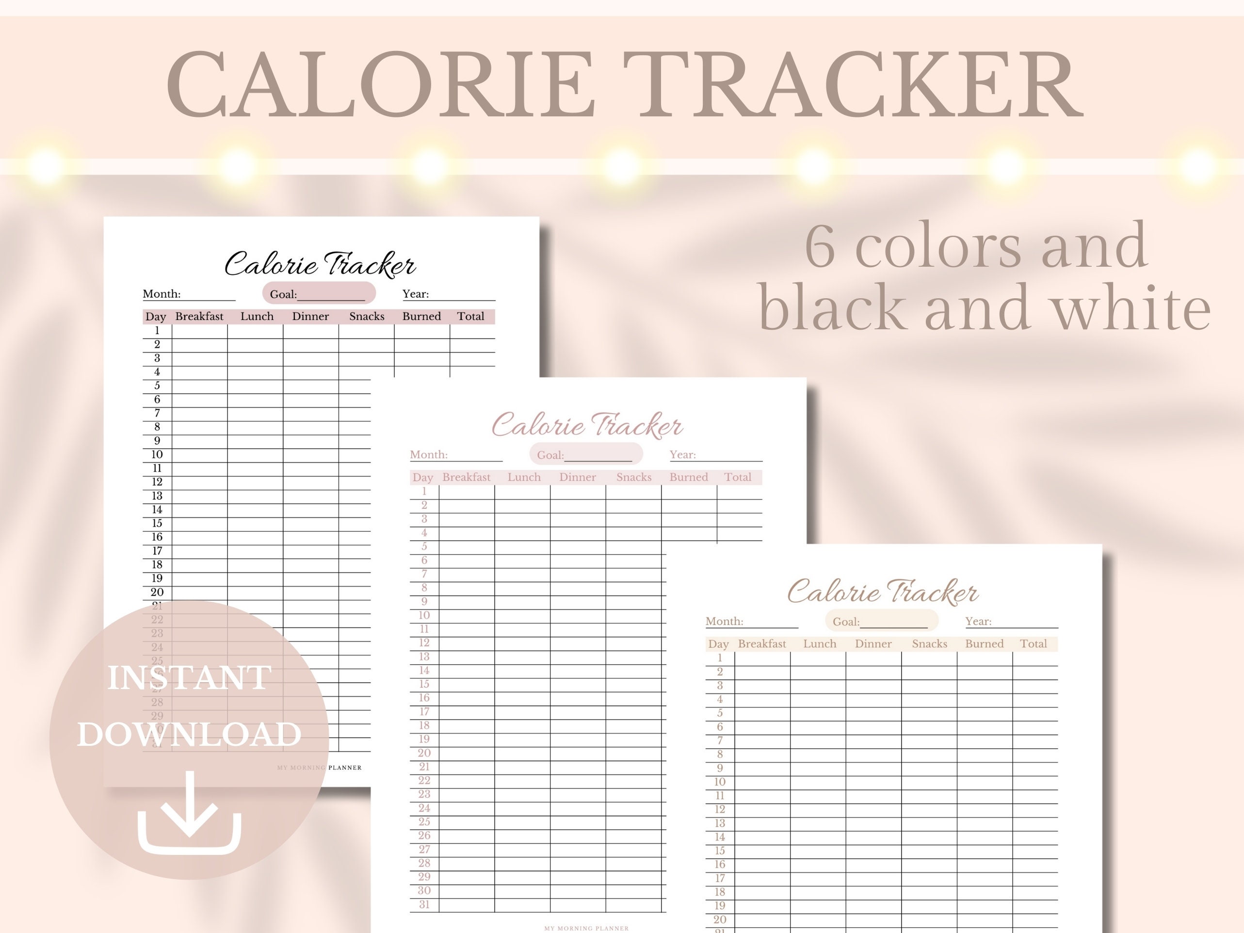 Calorie Tracker Printable Weight Loss Journal Fitness Planner Food Log ...