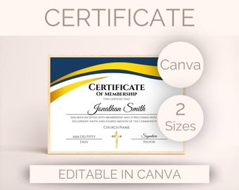 EDYTOWALNY szablon certyfikatu członkostwa w kościele Certyfikat nowego członka kościoła Dostosowywalny certyfikat chrześcijański za przyznanie członkostwa w kościele