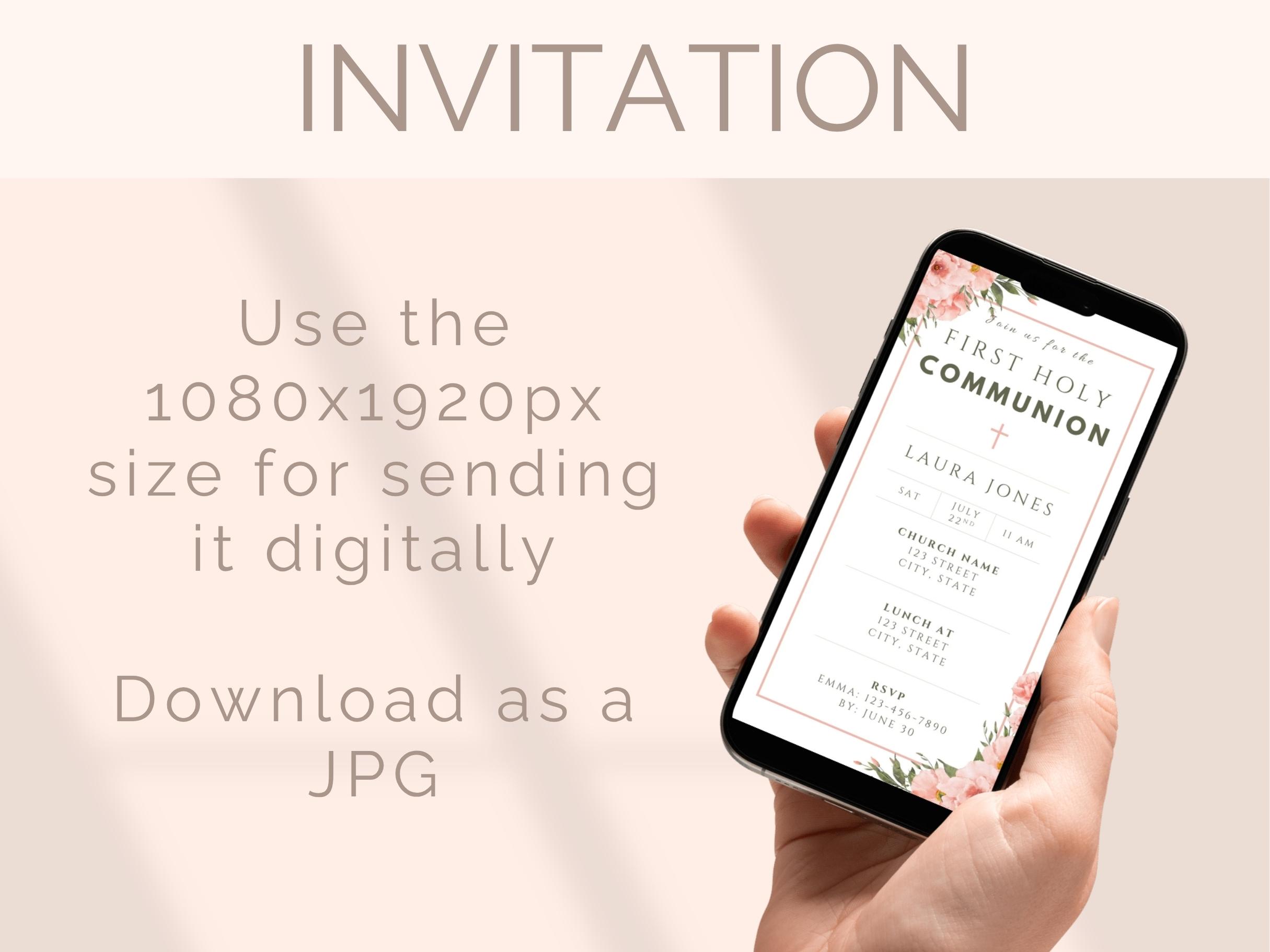 Editable First Holy Communion Invitation Template Catholic Girl First ...