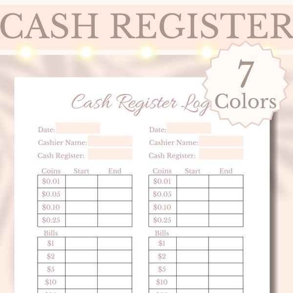 Cash Register Log Printable Drawer Till Balance Money Count Calculator Small Business Shop Planner Worksheet A4, A5, Letter Digital Download