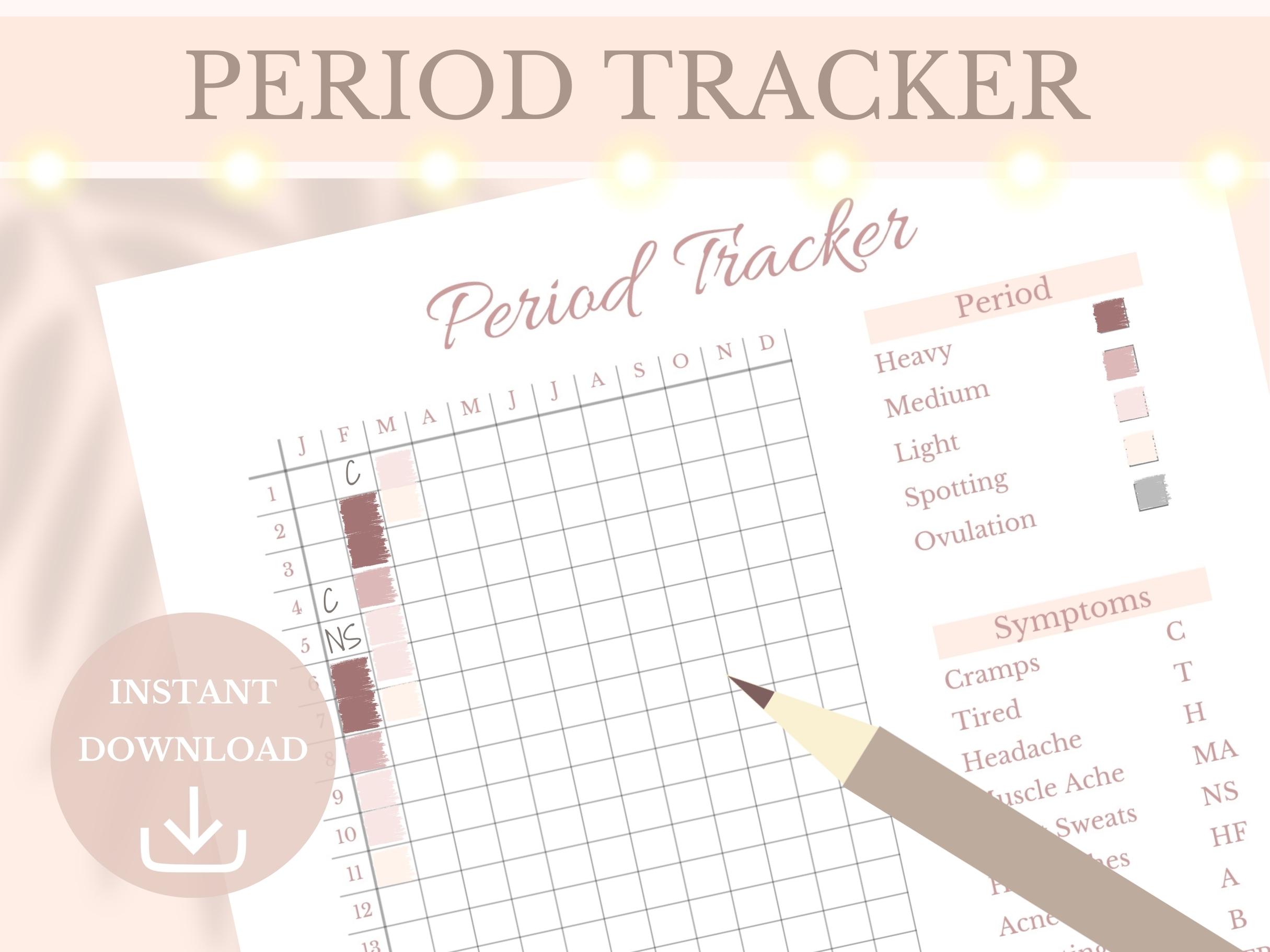 Yearly Period Tracker Printable Menstruation Log PMS Symptom Tracker ...