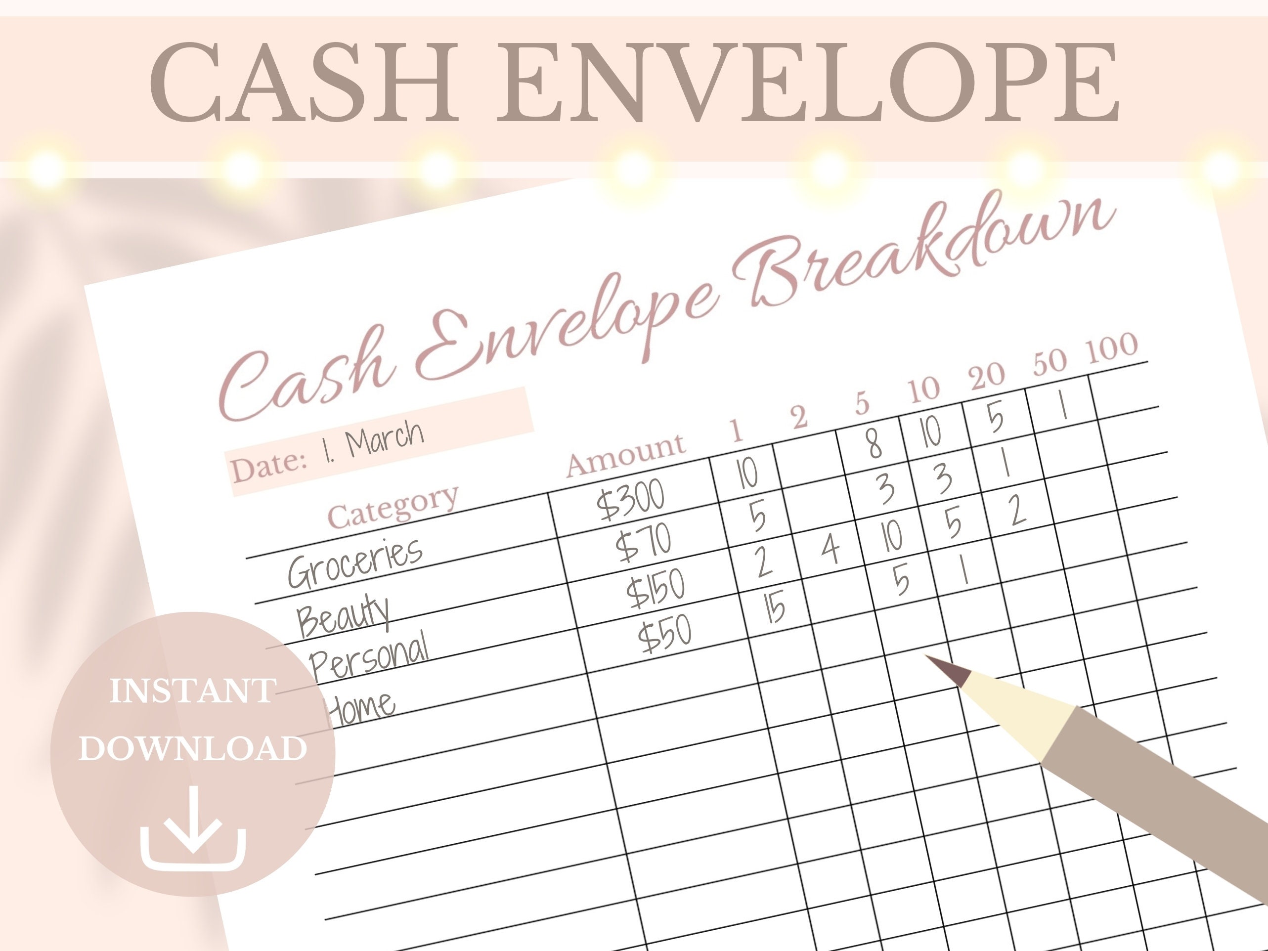 Cash Envelope Breakdown Printable Money Budget Sinking Funds Cash ...