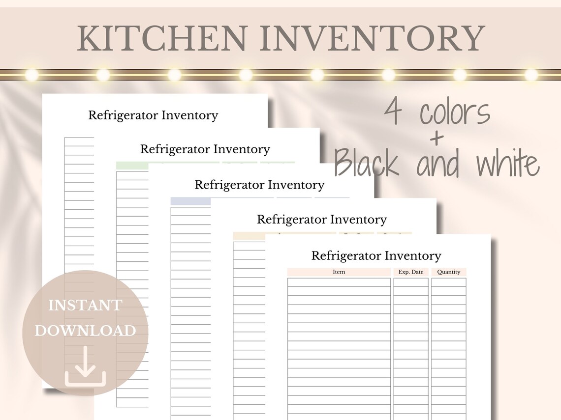 Kitchen Inventory Printable Tracker Food Log, Fridge Freezer Pantry ...