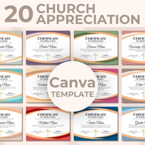 Paquete de 20 plantillas editables de certificados de reconocimiento de la iglesia. Certificado de reconocimiento de la iglesia. Premio de reconocimiento a los miembros de la iglesia. Premio al pastor.