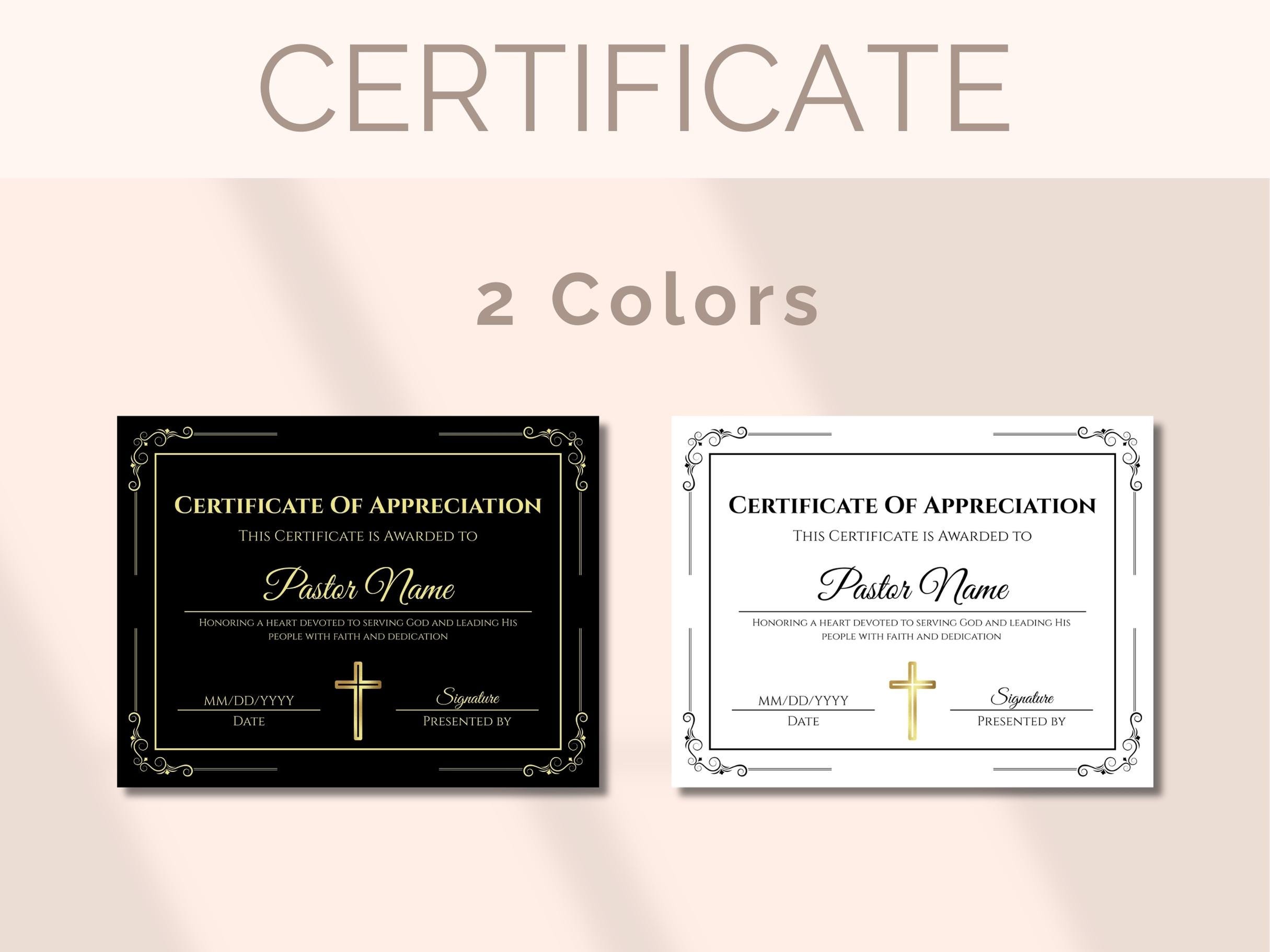 EDITABLE Church Certificate of Appreciation Template Pastor ...