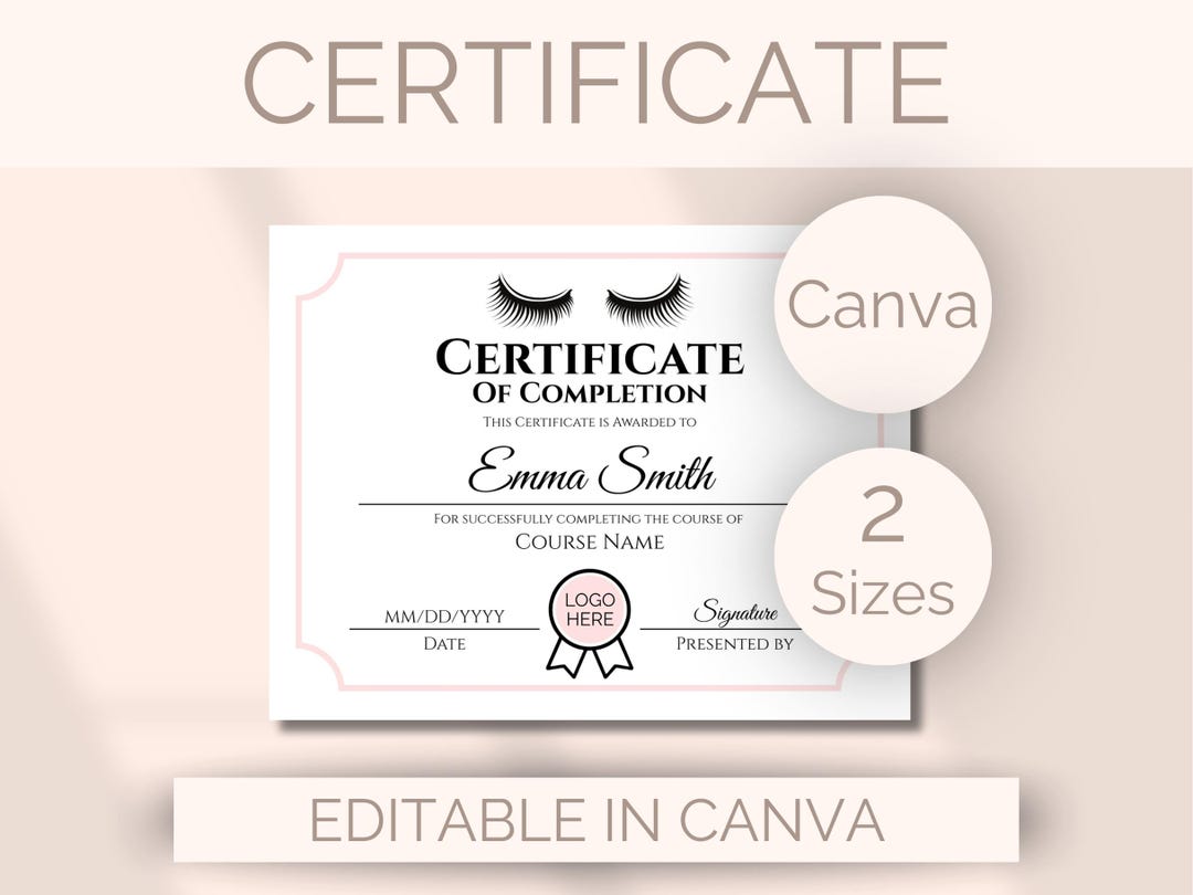 EDITABLE Lash Certificate of Completion Template Eyelash Course ...