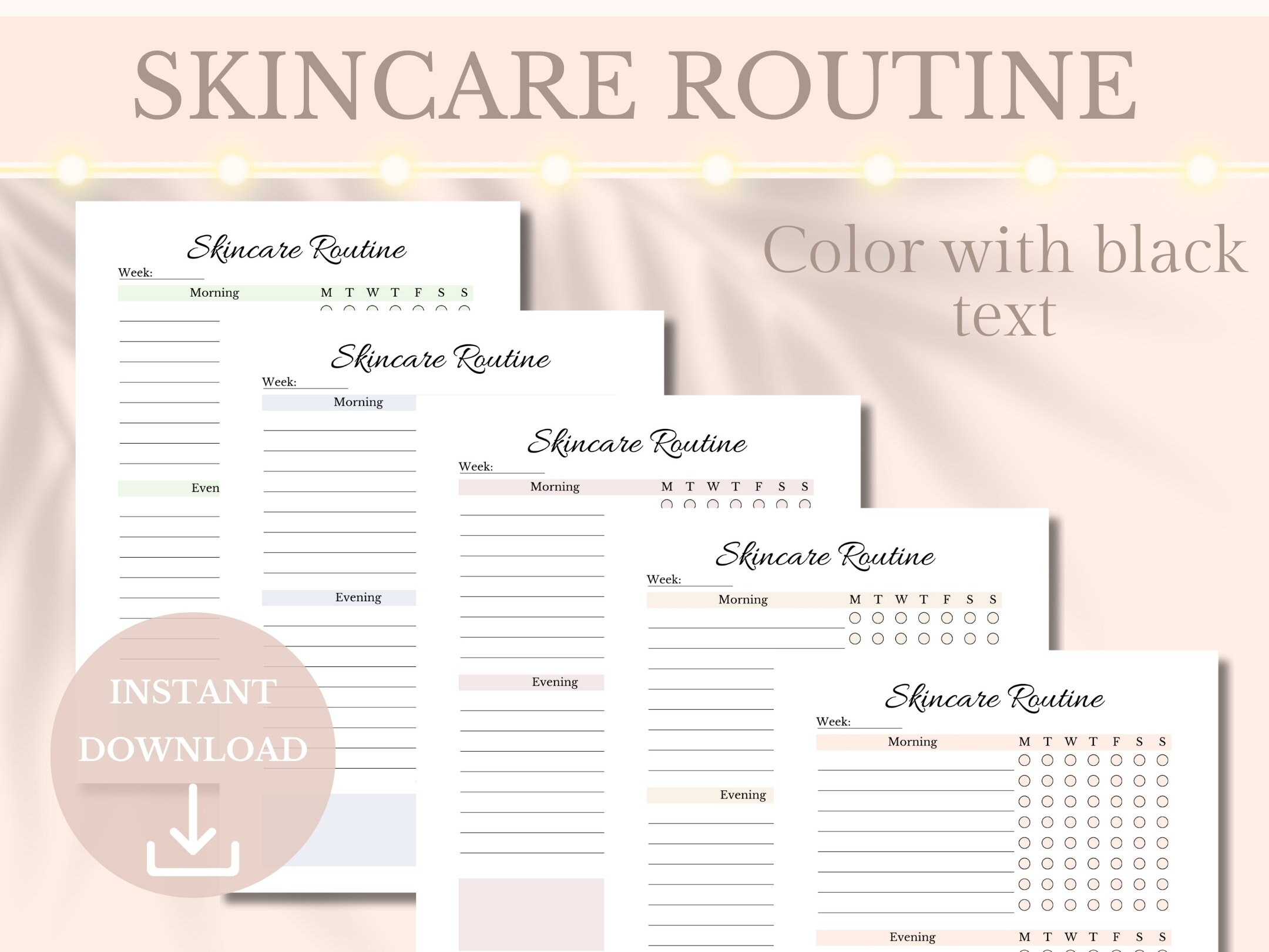 Weekly Skincare Routine Planner Printable Tracker, Pink Beauty Journal ...