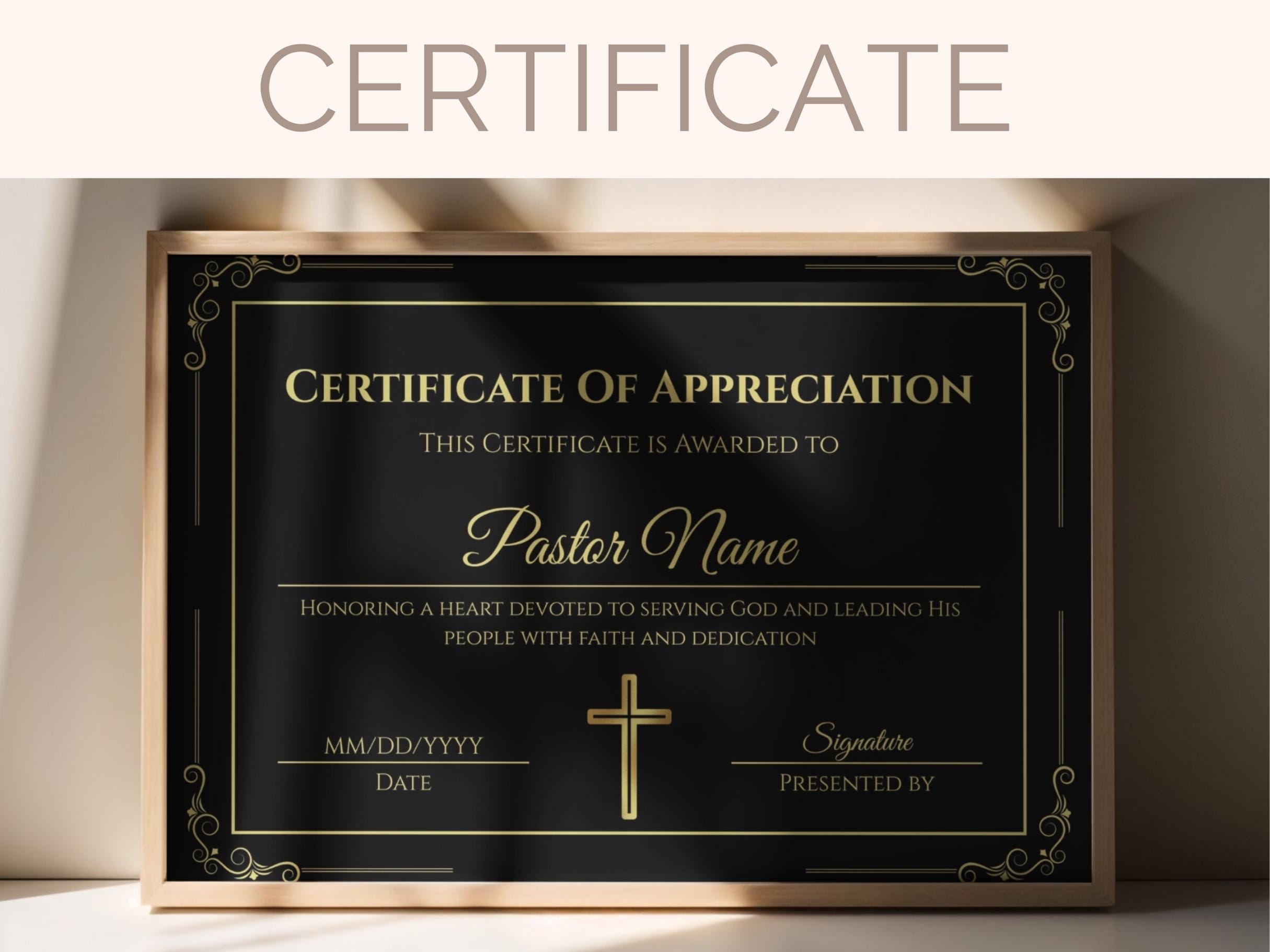 EDITABLE Church Certificate of Appreciation Template Pastor ...