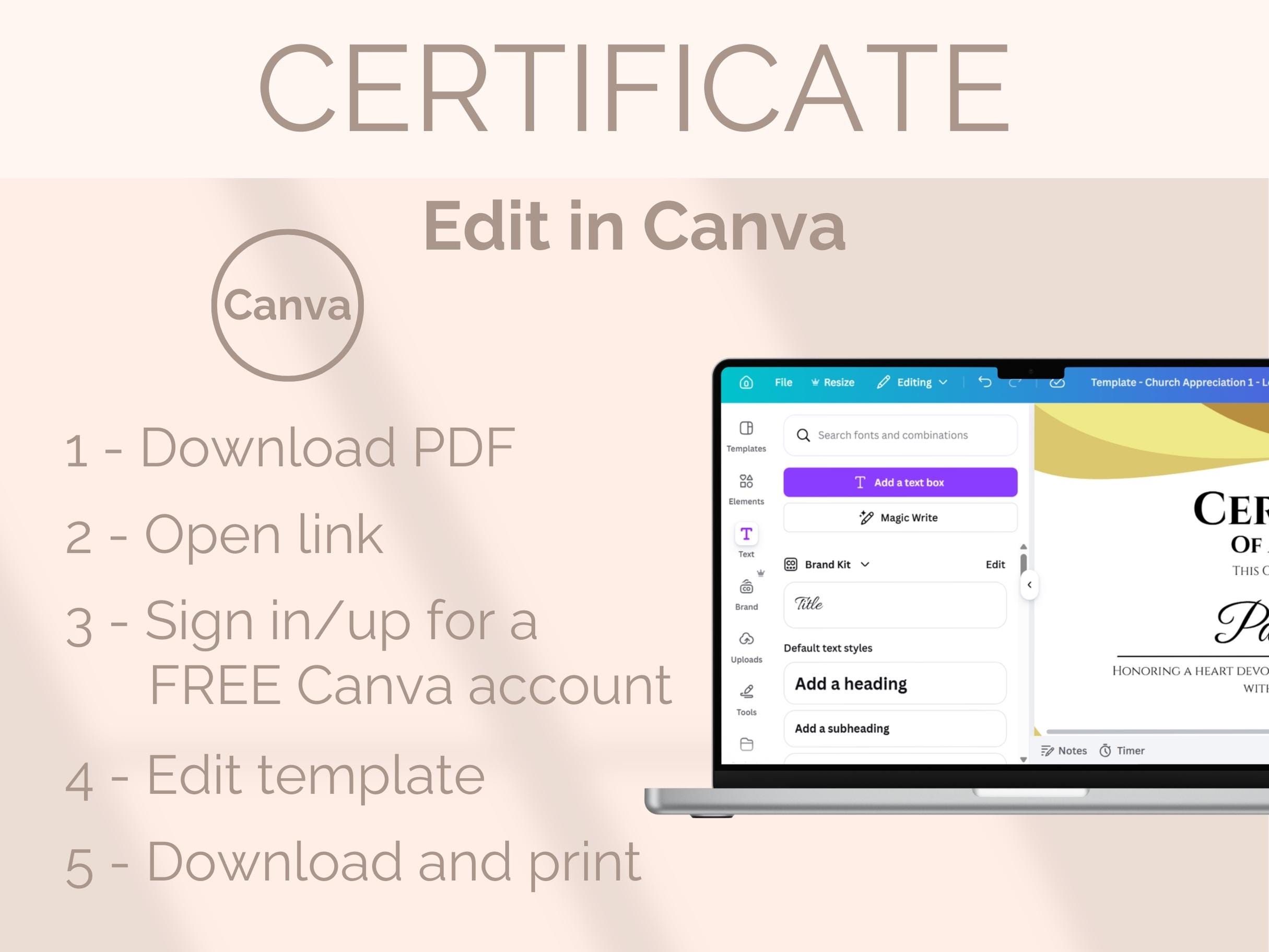 EDITABLE Church Certificate of Appreciation Template Pastor ...