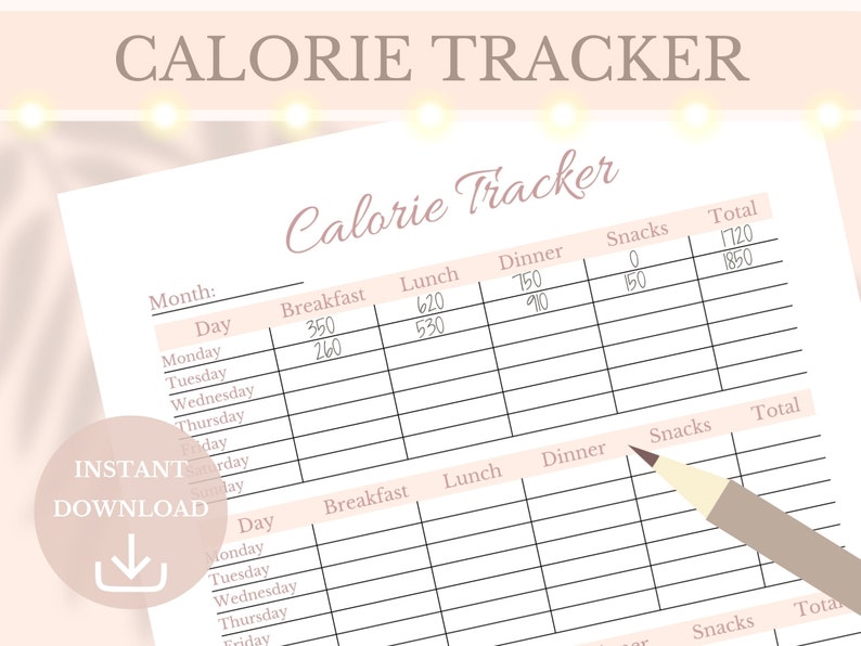 Calorie Tracker Printable Diet Tracker Meal Planner Food Journal Weight Calorie Tracker Printable Diet Tracker Meal Planner Food Journal Weight