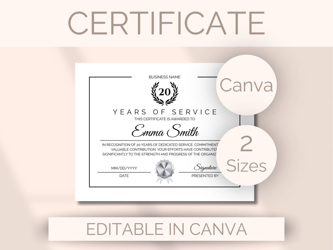 editable-20-years-of-service-template-minimalist-certificate-of