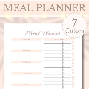 Planificador de comidas Lista de comestibles imprimible Rastreador de dieta semanal Registro de alimentos Diario de pérdida de peso Planificador diario, A4, A5, Carta, Descarga digital instantánea