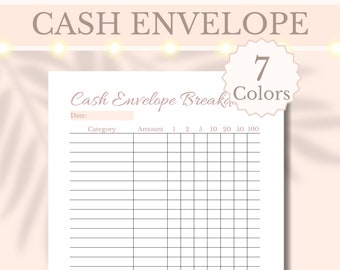 Cash Envelope Breakdown Printable Money Budget Sinking Funds Cash Stuffing Bank Teller Paycheck Planner, A4, A5, Letter, Digital Download