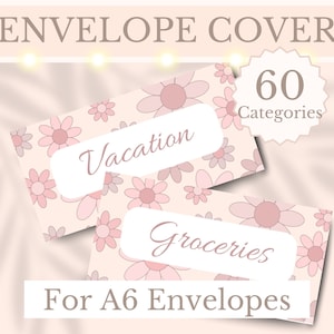 60 Bargeld-Platzhalter für A6-Umschläge, druckbare Dashboards, Umschlag-Cover-Einlagen für A6-Umschläge, niedlicher rosa Blumen-Kostenheftbinder digitaler Download