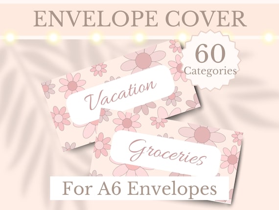 60 Cash Placeholders Printable Dashboards Envelope Cover Inserts for A6 Envelopes, Cute Pink Floral Financial Budget Binder Digital Download