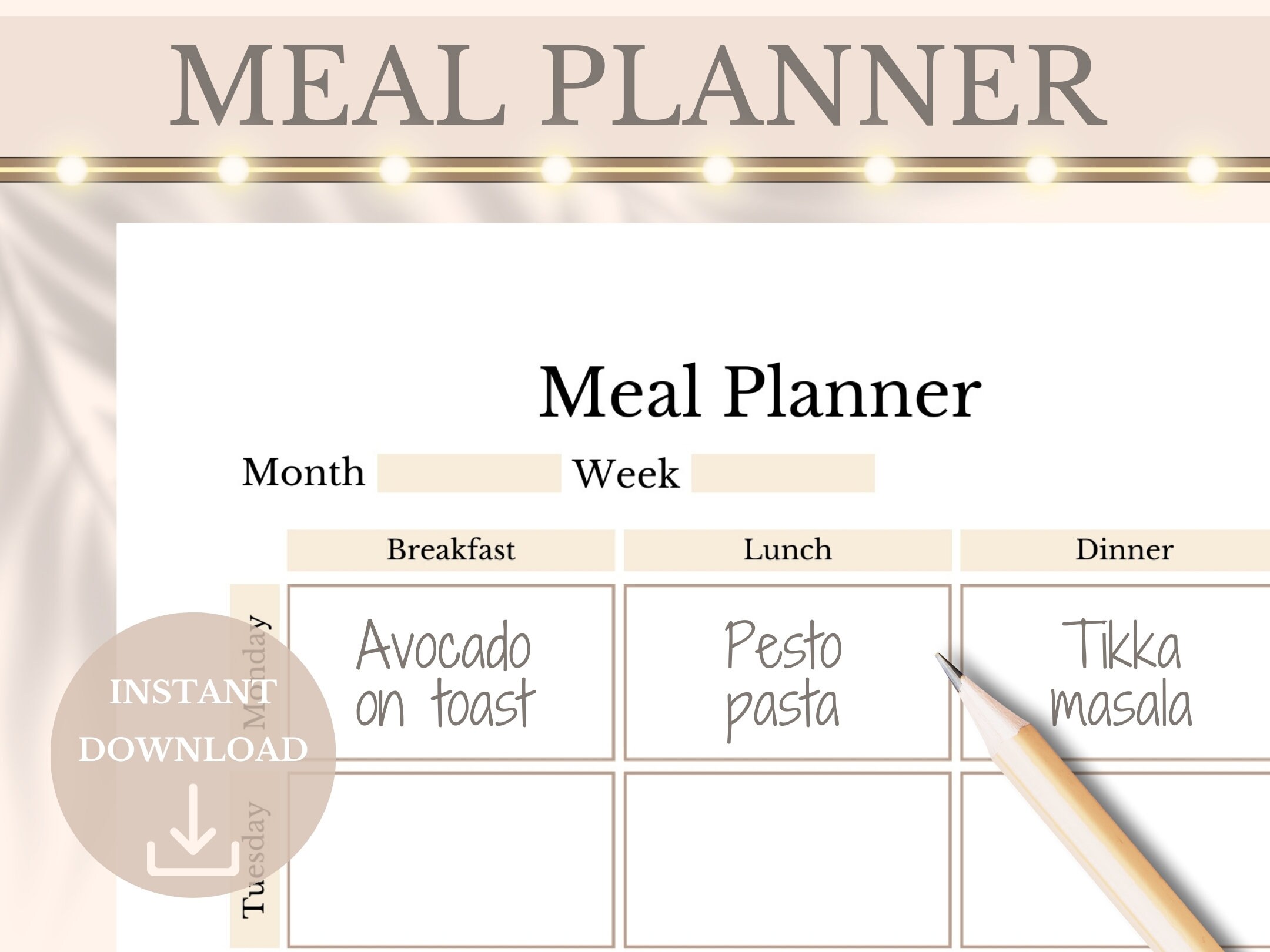 Weekly Meal Planner Printable Minimalist Food Journal Diet Tracker ...
