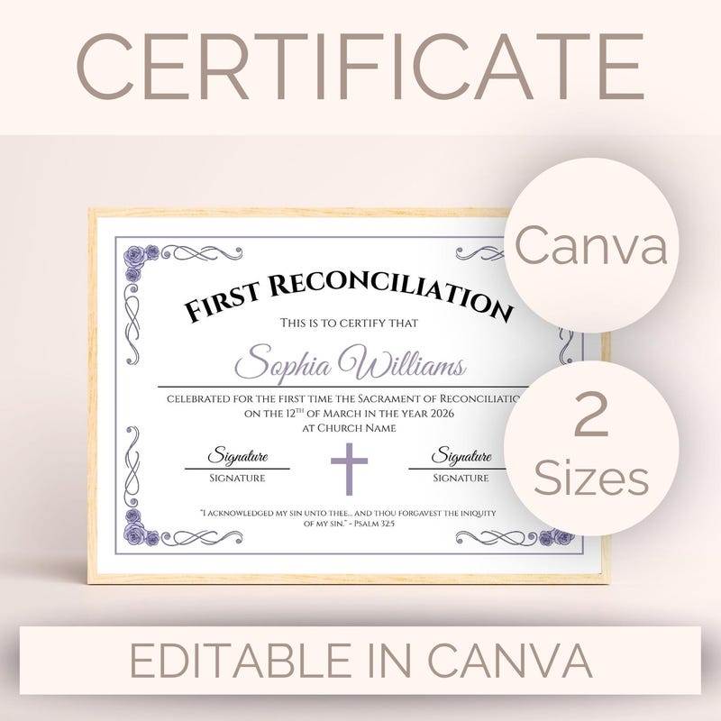 First Reconciliation Certificates Printable - Etsy