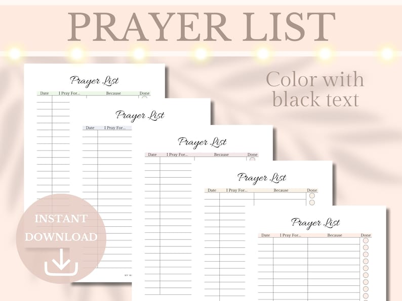 Prayer List Printable Prayer Tracker Christian Journal Planner Insert ...