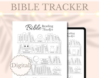 Lista de seguimiento de lectura bíblica para estantería (imprimible y digital) Lista de verificación de lectura bíblica para la escuela dominical Actividad para niños de la iglesia Rastreador de escrituras Estudio bíblico