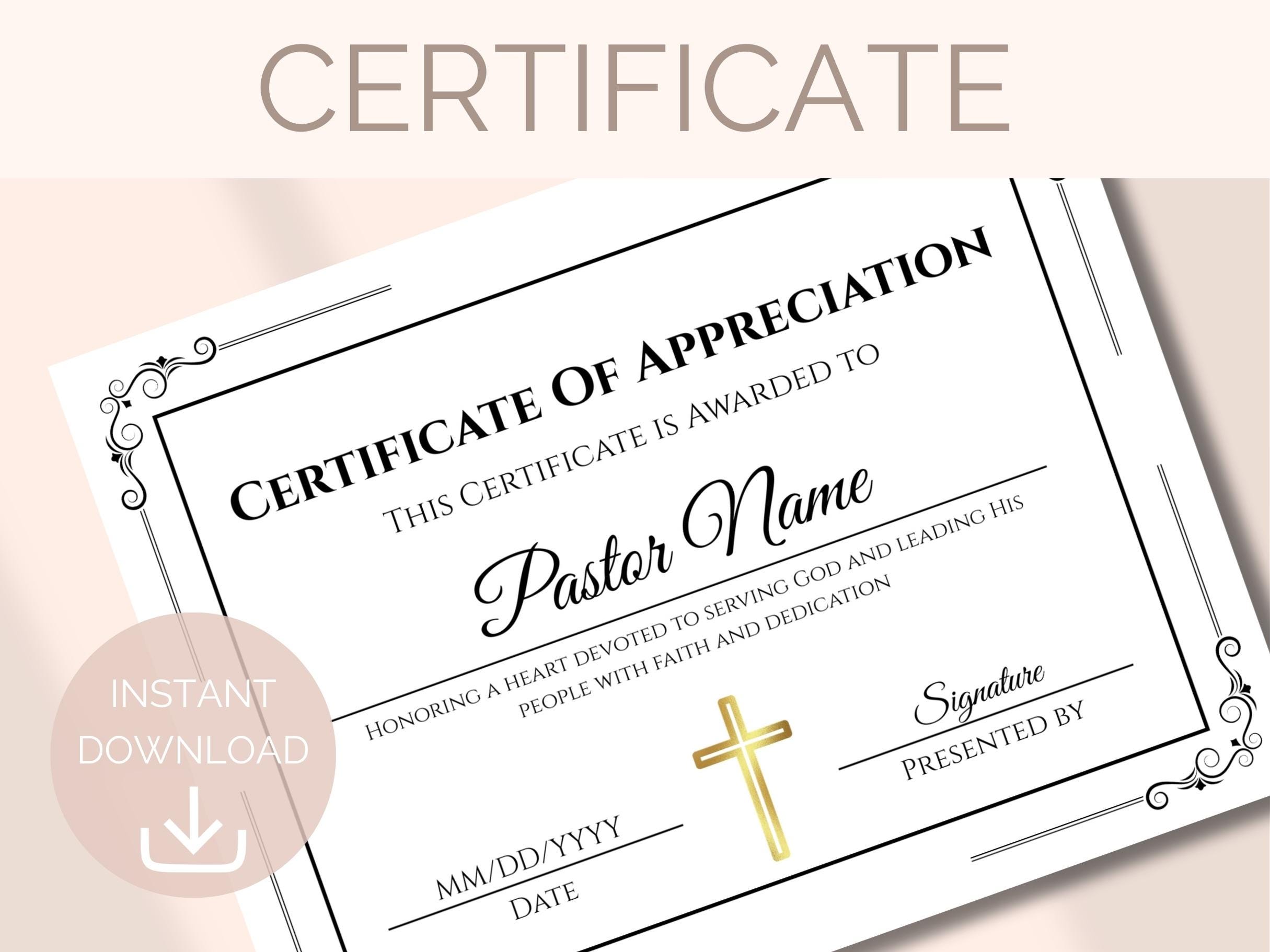 EDITABLE Church Certificate of Appreciation Template Pastor ...