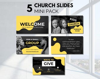 5 Modern Church Announcement Slides Canva Template Sunday Service Starter Kit Pre-Service Church Presentation Slides Live Stream Graphics