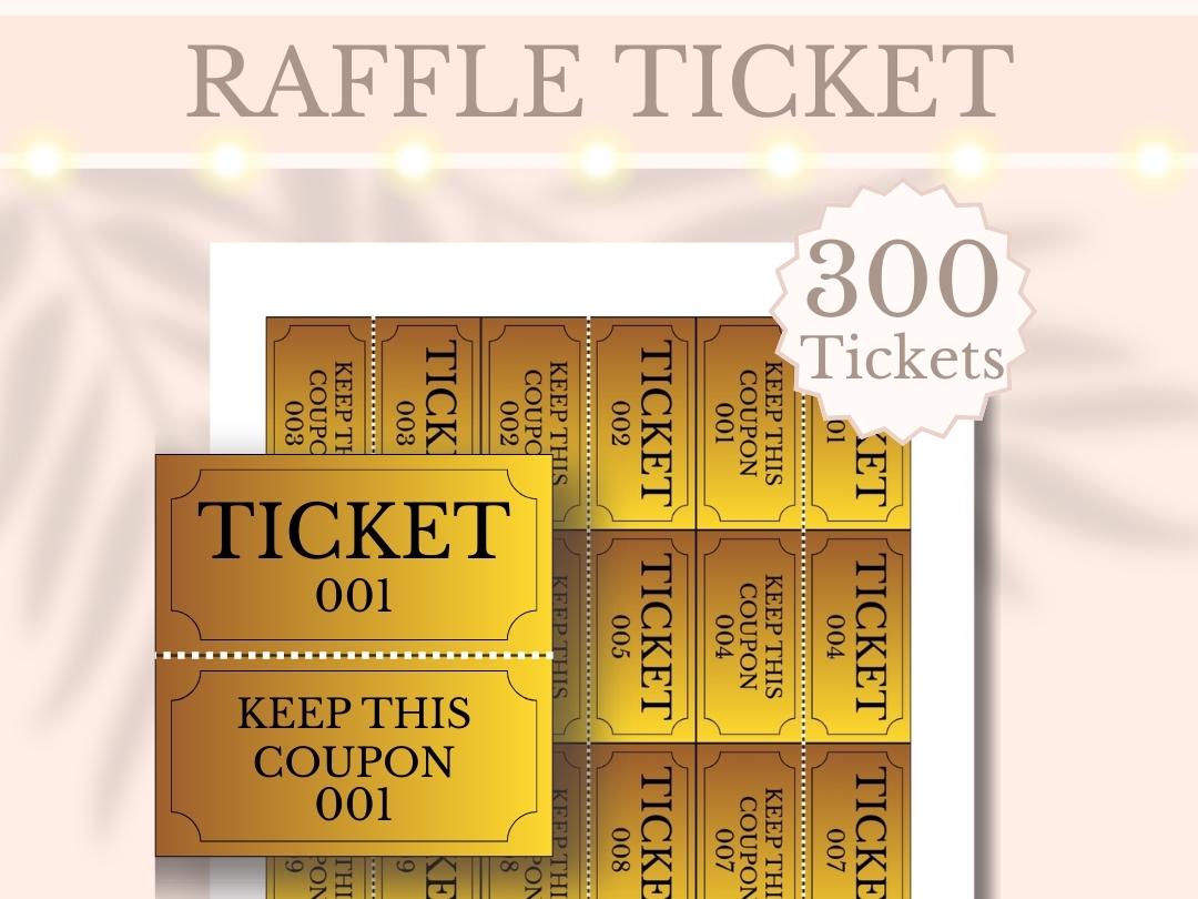 GOLD Numbered Raffle Ticket Printable 300 Enter to Win Ticket Tombola ...