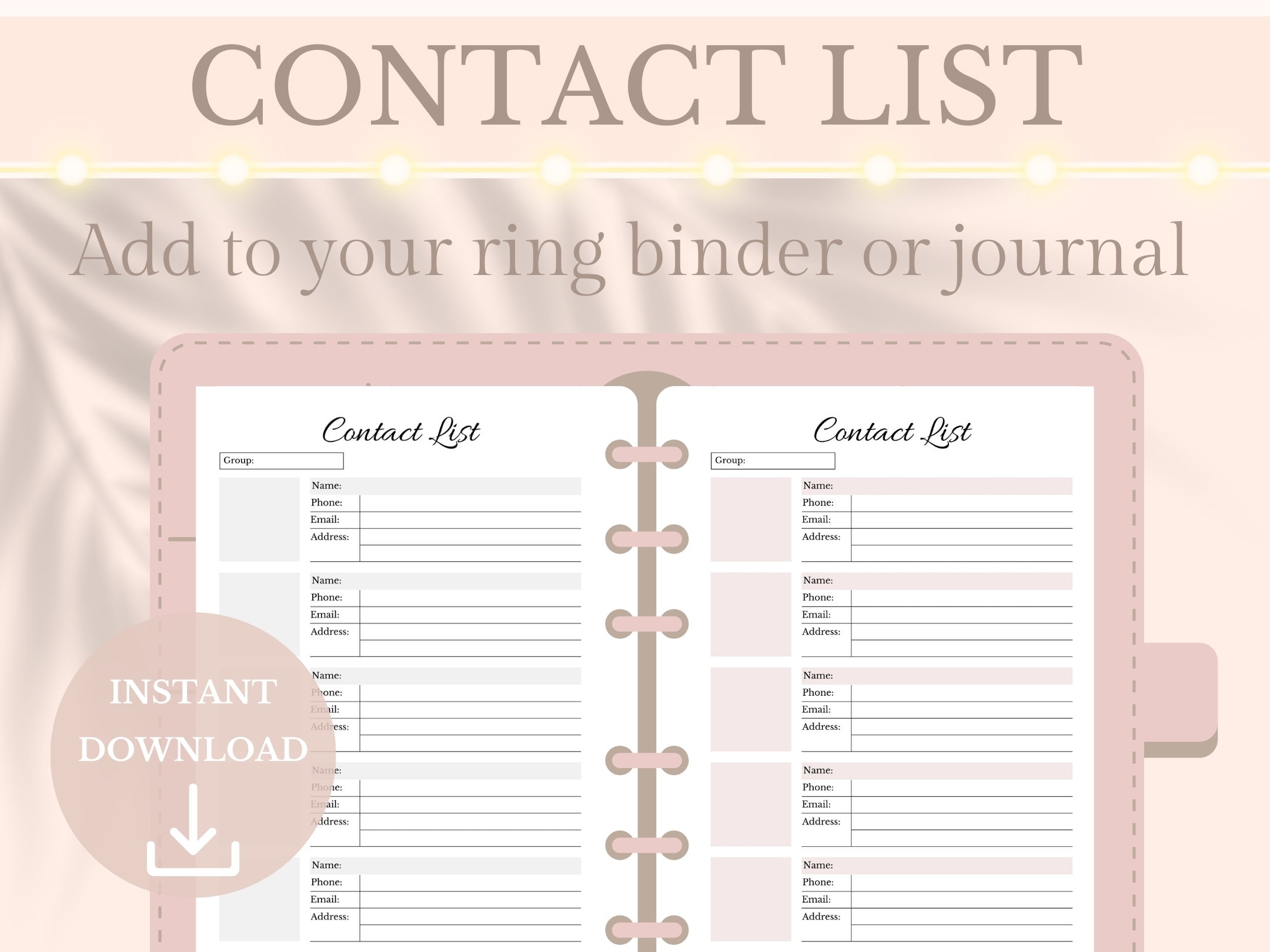 Contact List Printable Address Book Insert, Contact Directory Phone ...