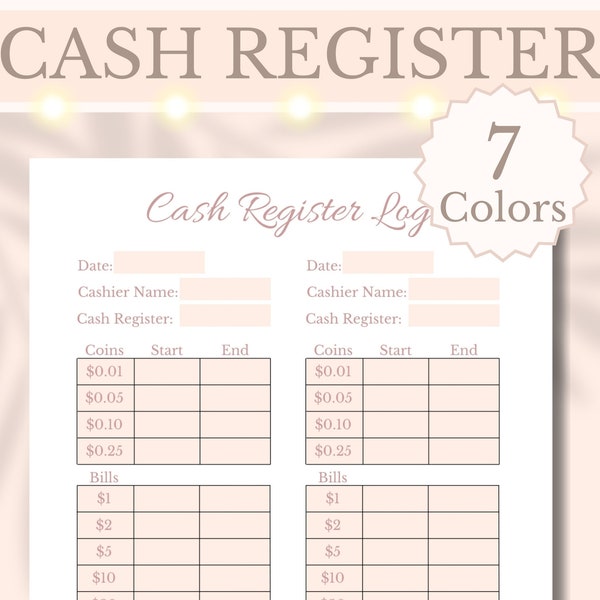 Cash Register Log Printable Cashier Shop Closing Drawer Till Balance Count Money Calculator Small Business A4 A5 Letter Digital Download