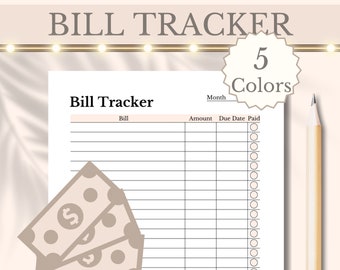 Monthly Bill Tracker Printable Expense Payment Checklist, Finance Planner Template Budget Log, A4/A5/Letter, Instant Digital Download,