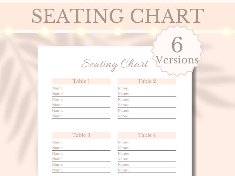 Seating Chart Printable Wedding Table Planner, Pink Event Arrangement ...