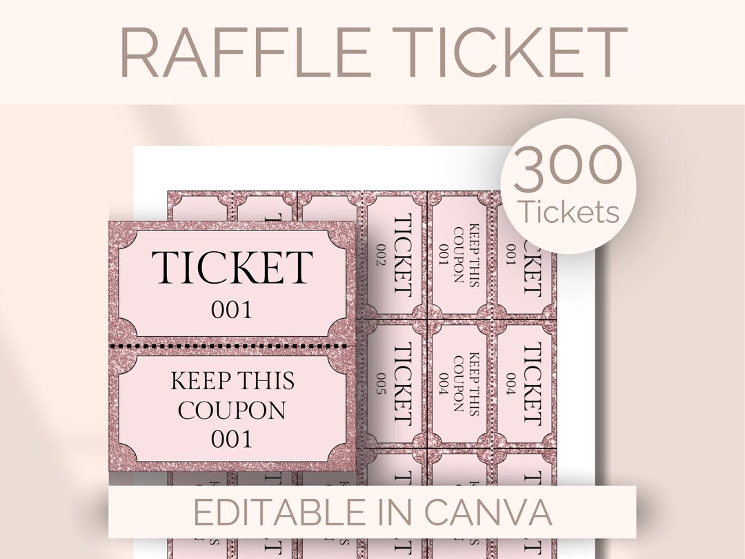 EDITABLE 300 Numbered Raffle Ticket Template Printable Pink Enter to ...