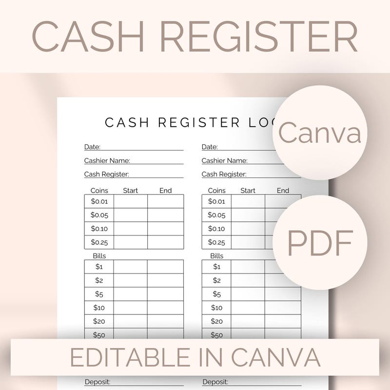 Cash Sheet for Closing a Till - Etsy