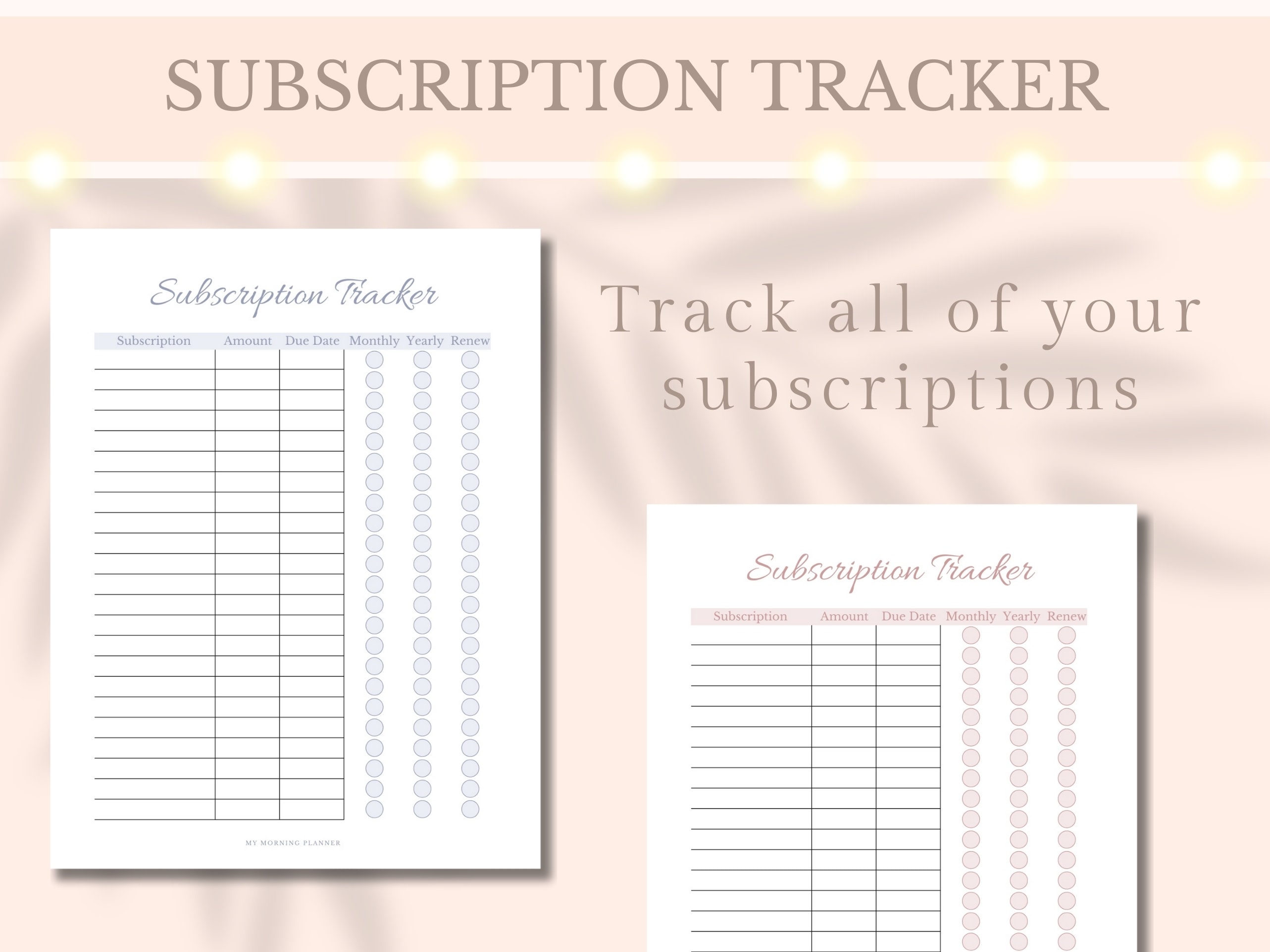 Subscription Tracker Printable Planner Membership List Monthly Budget ...