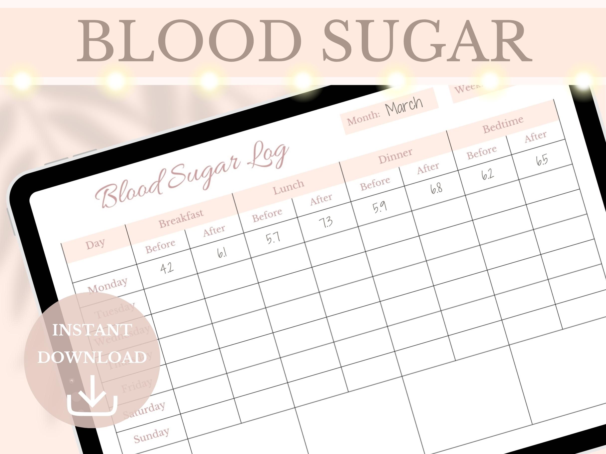 Digital Blood Sugar Log Weekly Blood Glucose Tracker Diabetes Blood ...