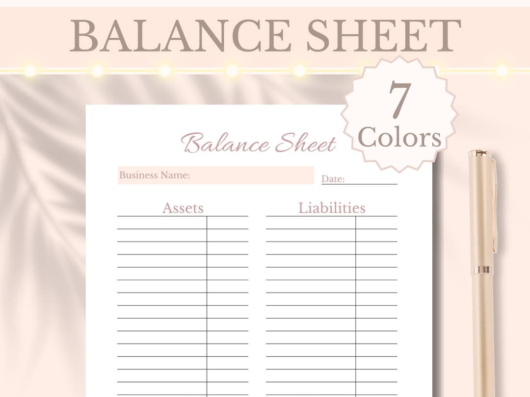Balance Sheet Printable Planner for Small Business Bookkeeping ...