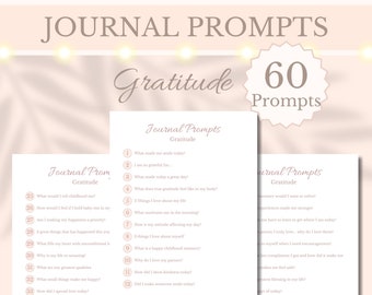60 Journal Prompts Printable Gratitude Journaling Prompts Reflection List Appreciation Prompts Affirmation List, Letter A4 Digital Download