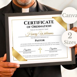 Pastor Ordination Certificate Template Minister License Credential Pastor Certificate of Ordination Clergy Document Golden Canva Template
